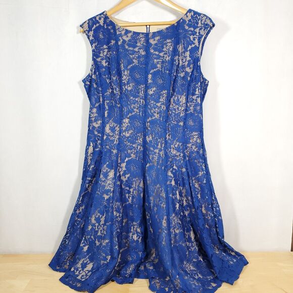 Danny and Nicole Sz 16 Royal Blue Lace Dress Knee Length Lined Zipper Classic - Picture 1 of 9